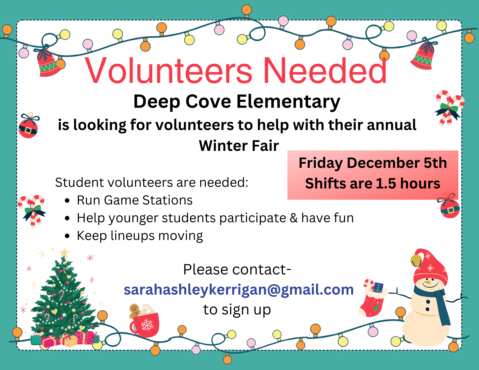 Deep Cove Elementary - Winter Fair - Volunteers Needed