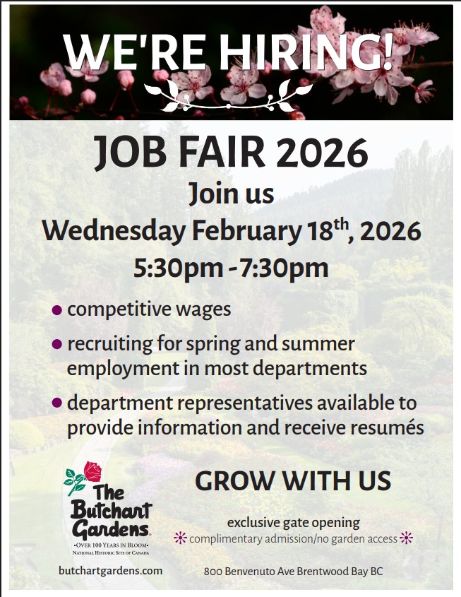 Butchart Gardens Job Fair - February 18th, 2026