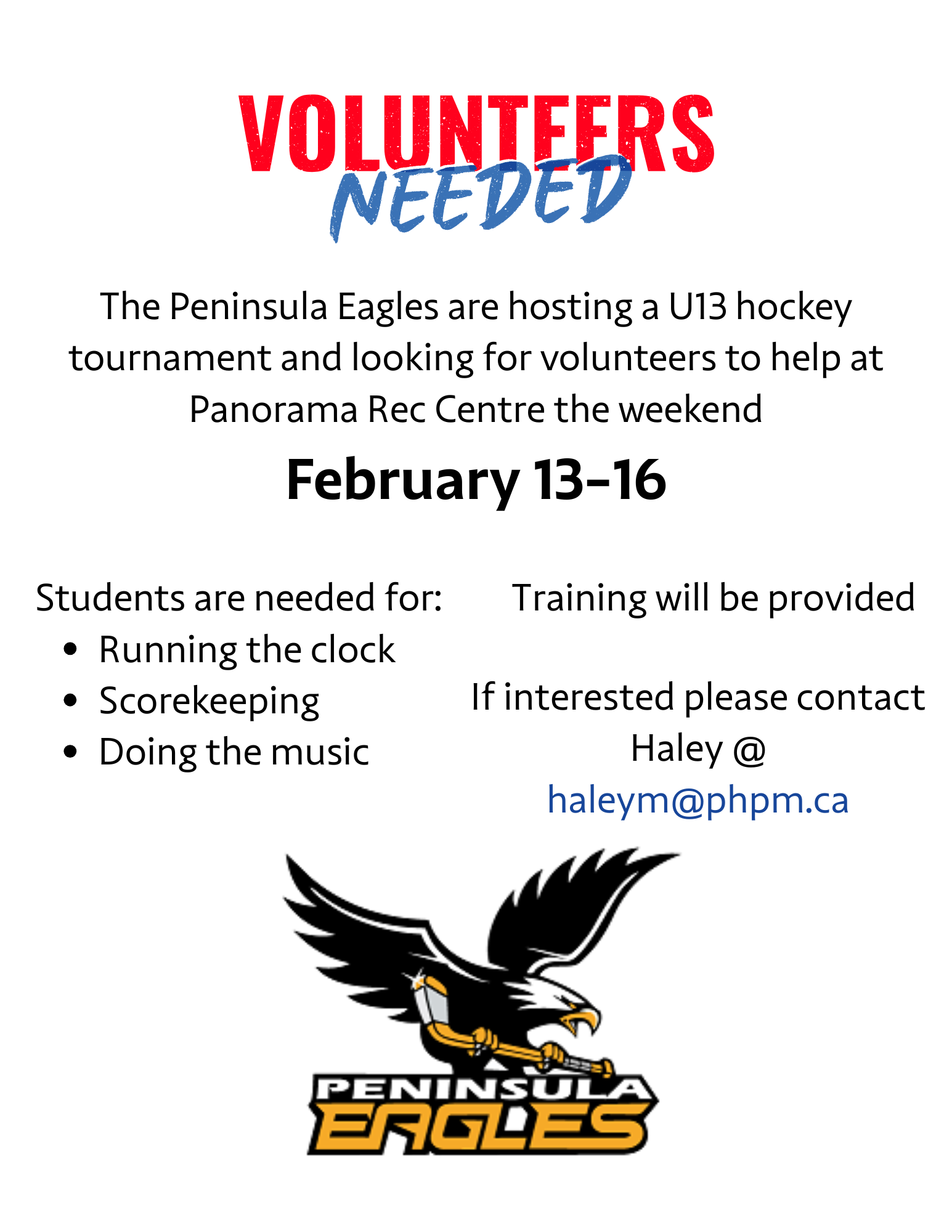 Peninsula Eagles Student Volunteer Opportunity - Feb 13-16