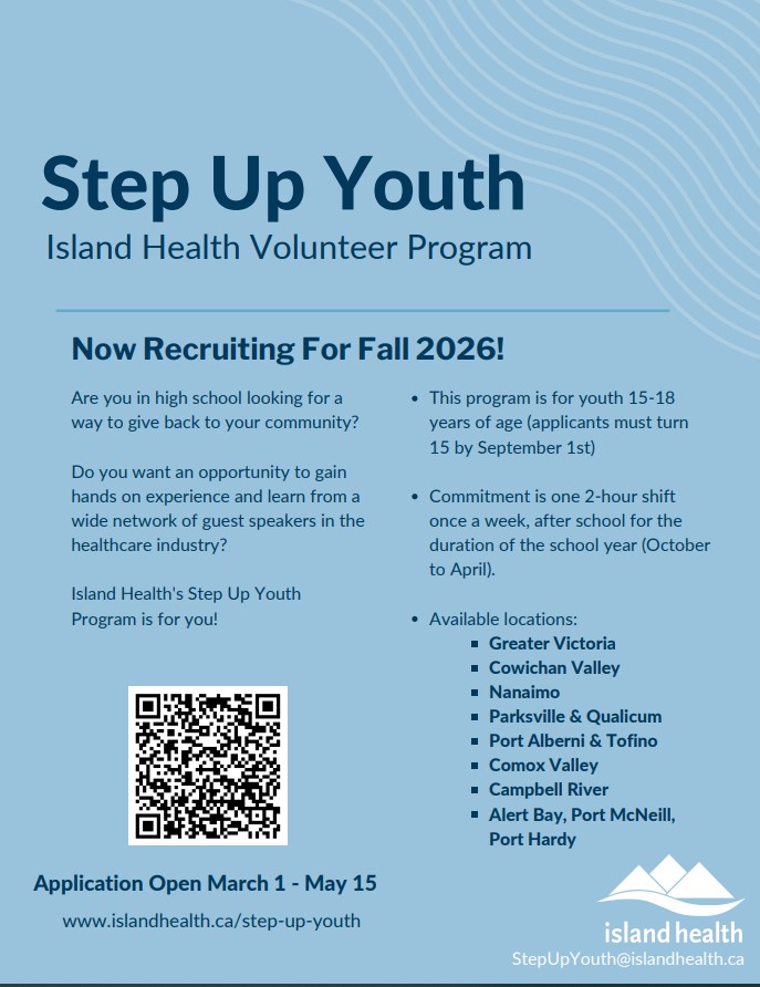 Step Up Youth - Island Health Volunteer Program - Application Open until May 15