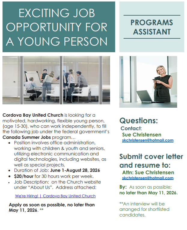 Programs Assistant - June 1 to Aug 28 - Apply by May 11th - $20/hour