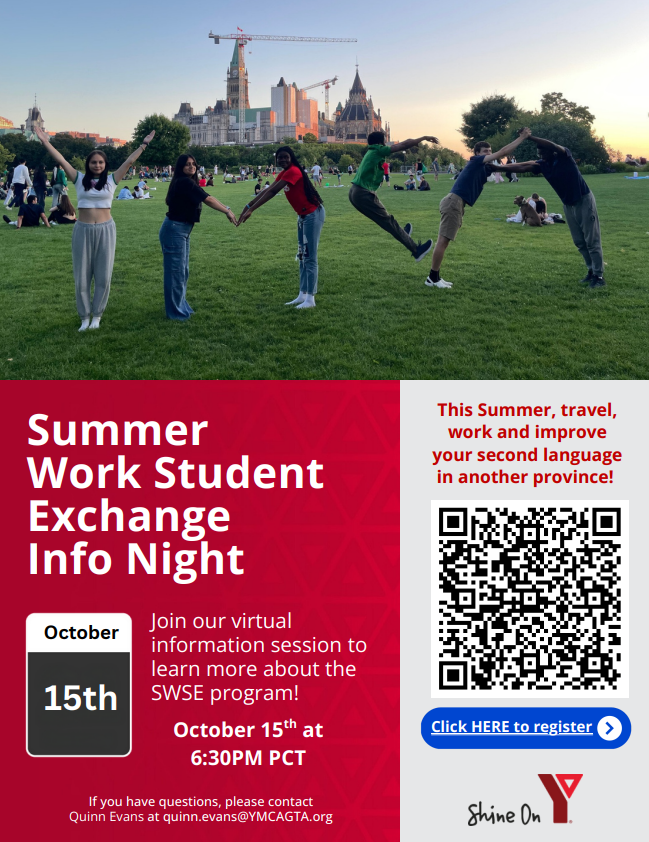 YMCA Summer Work Student Exchange Info Night - October 15th - Virtual