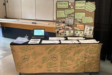 table with pictures and leaflets
