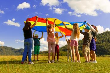 students with parachute