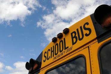 Back of School Bus looking toward the sky