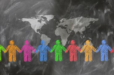 World map and people
